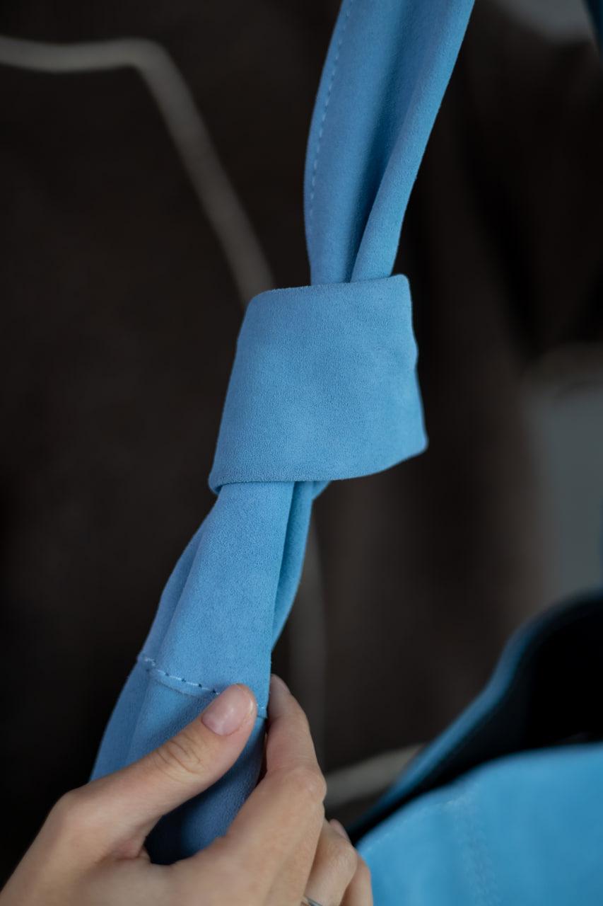 Handmade Powder Blue Suede Hobo Bag Gift for Her Knot Handle Shoulder Bag