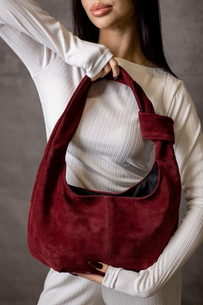 Handmade Burgundy Suede Hobo Bag Gift for Her Elegant Suede Shoulder Bag