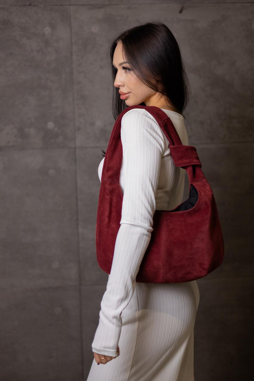 Handmade Burgundy Suede Hobo Bag Gift for Her Elegant Suede Shoulder Bag