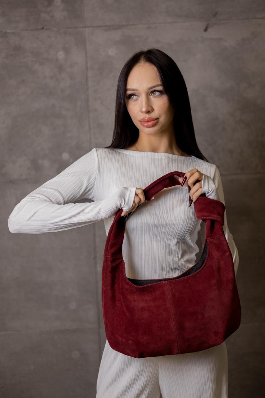 Handmade Burgundy Suede Hobo Bag Gift for Her Elegant Suede Shoulder Bag