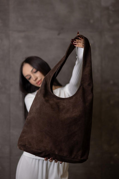 Handmade Chocolate Suede Womens Shopper Bag Gift for Her