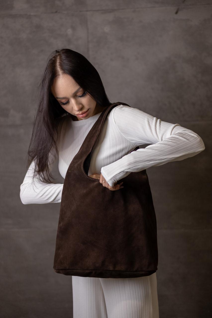 Handmade Chocolate Suede Womens Shopper Bag Gift for Her