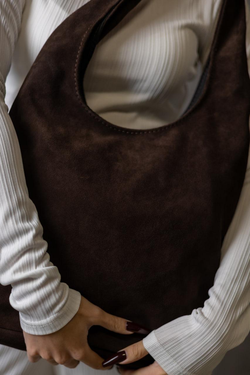 Handmade Chocolate Suede Womens Shopper Bag Gift for Her