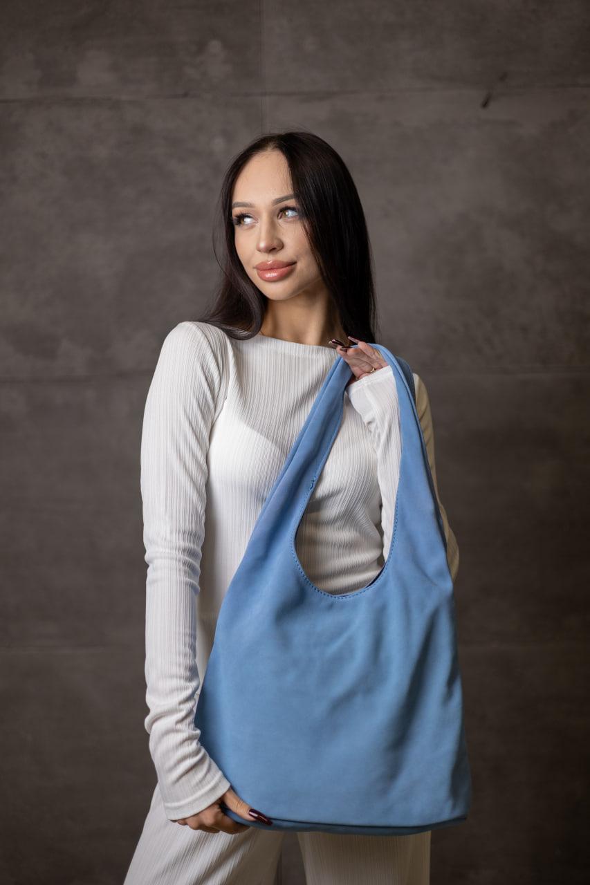 Handmade Blue Suede Shopper Bag Gift for Her Womens Suede Tote