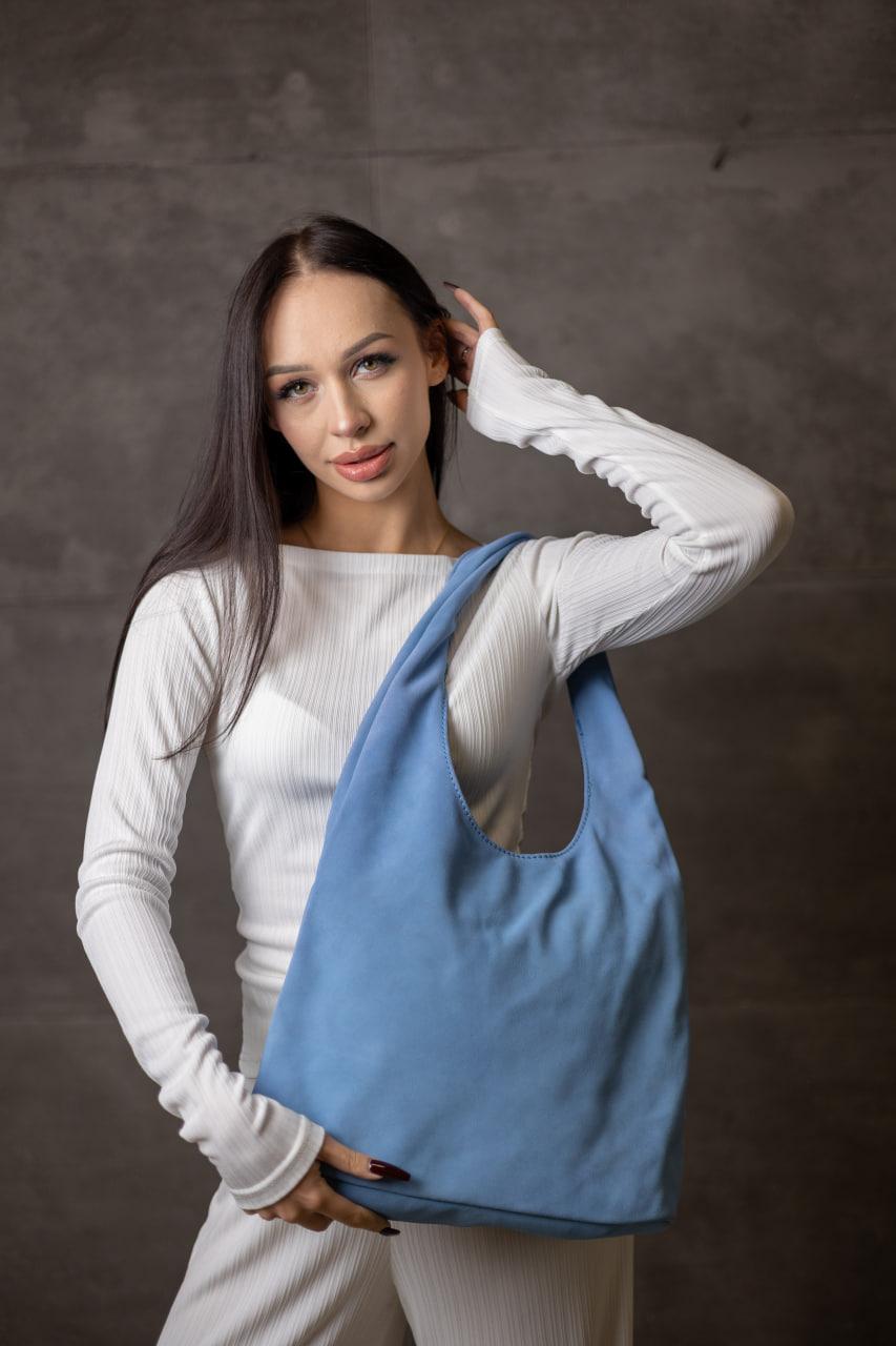 Handmade Blue Suede Shopper Bag Gift for Her Womens Suede Tote
