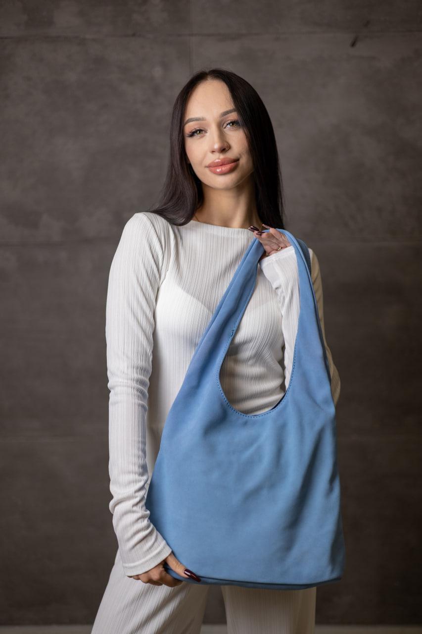 Handmade Blue Suede Shopper Bag Gift for Her Womens Suede Tote