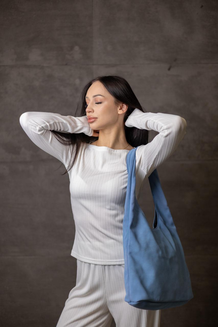 Handmade Blue Suede Shopper Bag Gift for Her Womens Suede Tote