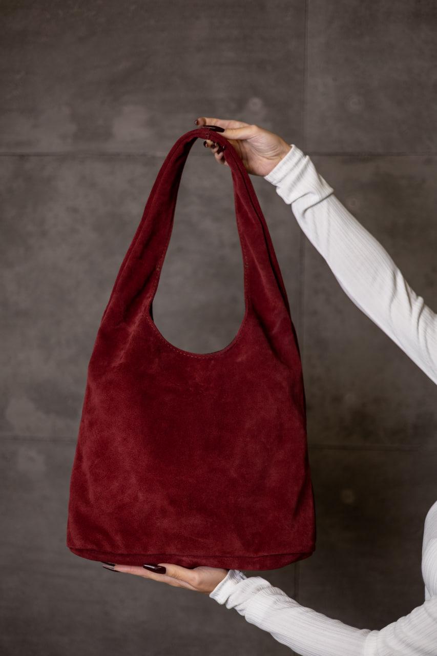Handmade Burgundy Suede Shopper Bag Gift For Her