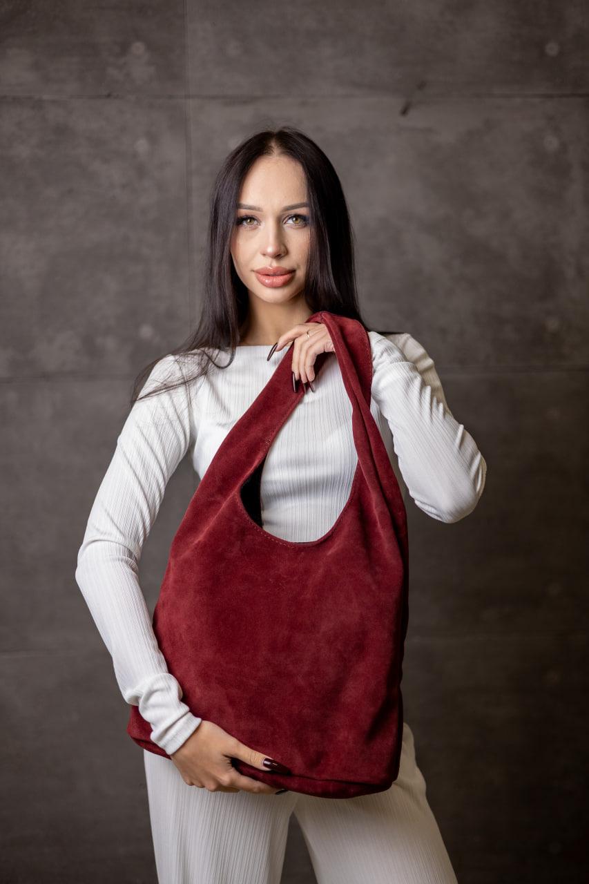 Handmade Burgundy Suede Shopper Bag Gift For Her