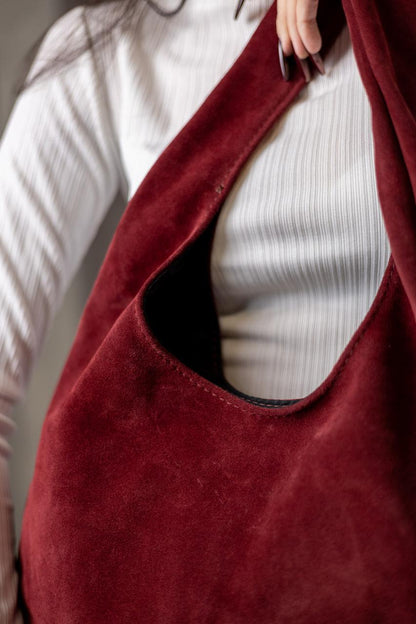 Handmade Burgundy Suede Shopper Bag Gift For Her