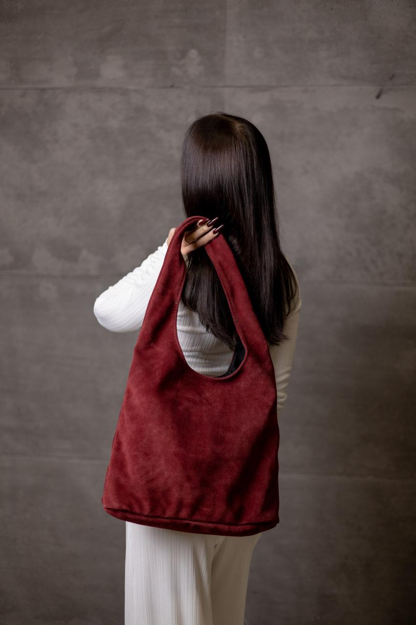 Handmade Burgundy Suede Shopper Bag Gift For Her
