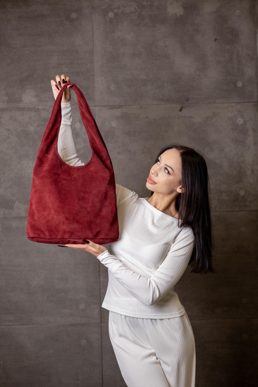 Handmade Burgundy Suede Shopper Bag Gift For Her