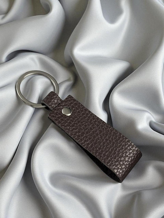 Handmade Grain Leather Keychain Gift For Him Leather Keyring Durable Metal Ring