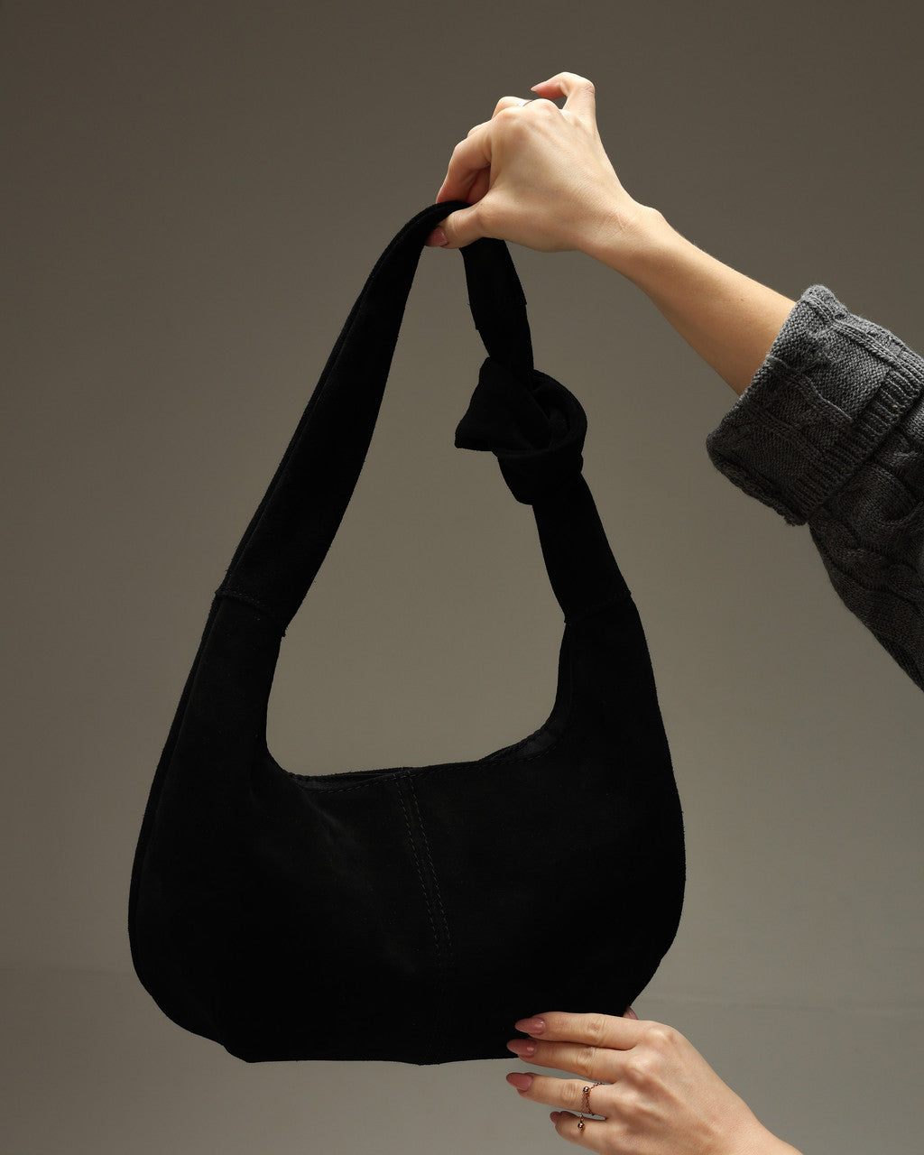 Handmade Black Genuine Suede Shopper Bag Gift for Her Elegant Minimalist Shoulder Tote