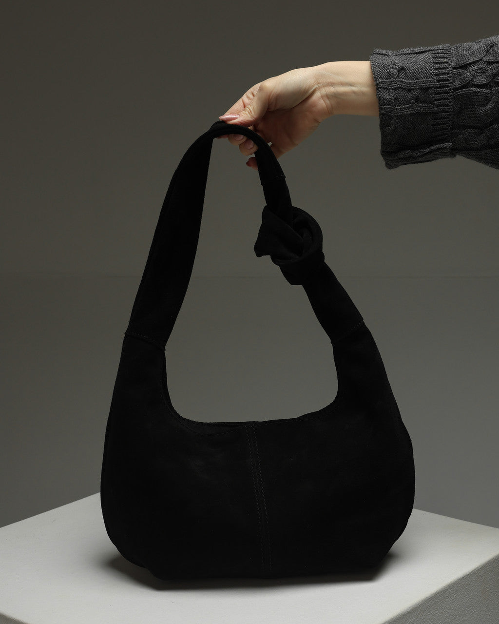 Handmade Black Genuine Suede Shopper Bag Gift for Her Elegant Minimalist Shoulder Tote