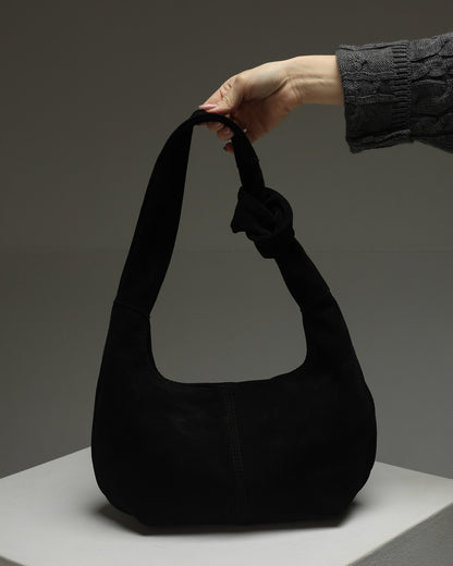 Handmade Black Genuine Suede Shopper Bag Gift for Her Elegant Minimalist Shoulder Tote
