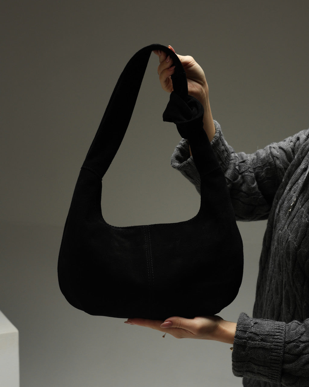 Handmade Black Genuine Suede Shopper Bag Gift for Her Elegant Minimalist Shoulder Tote