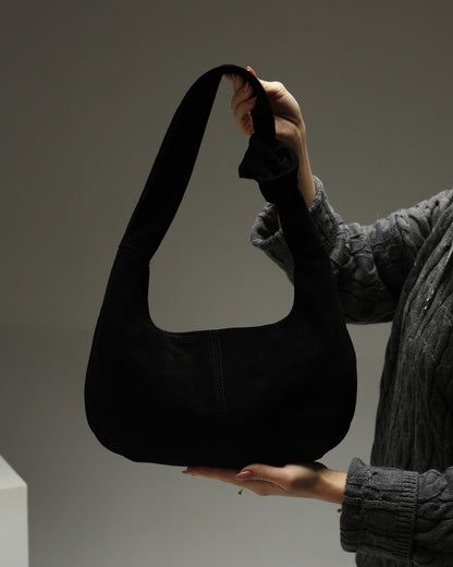 Handmade Black Genuine Suede Shopper Bag Gift for Her Elegant Minimalist Shoulder Tote