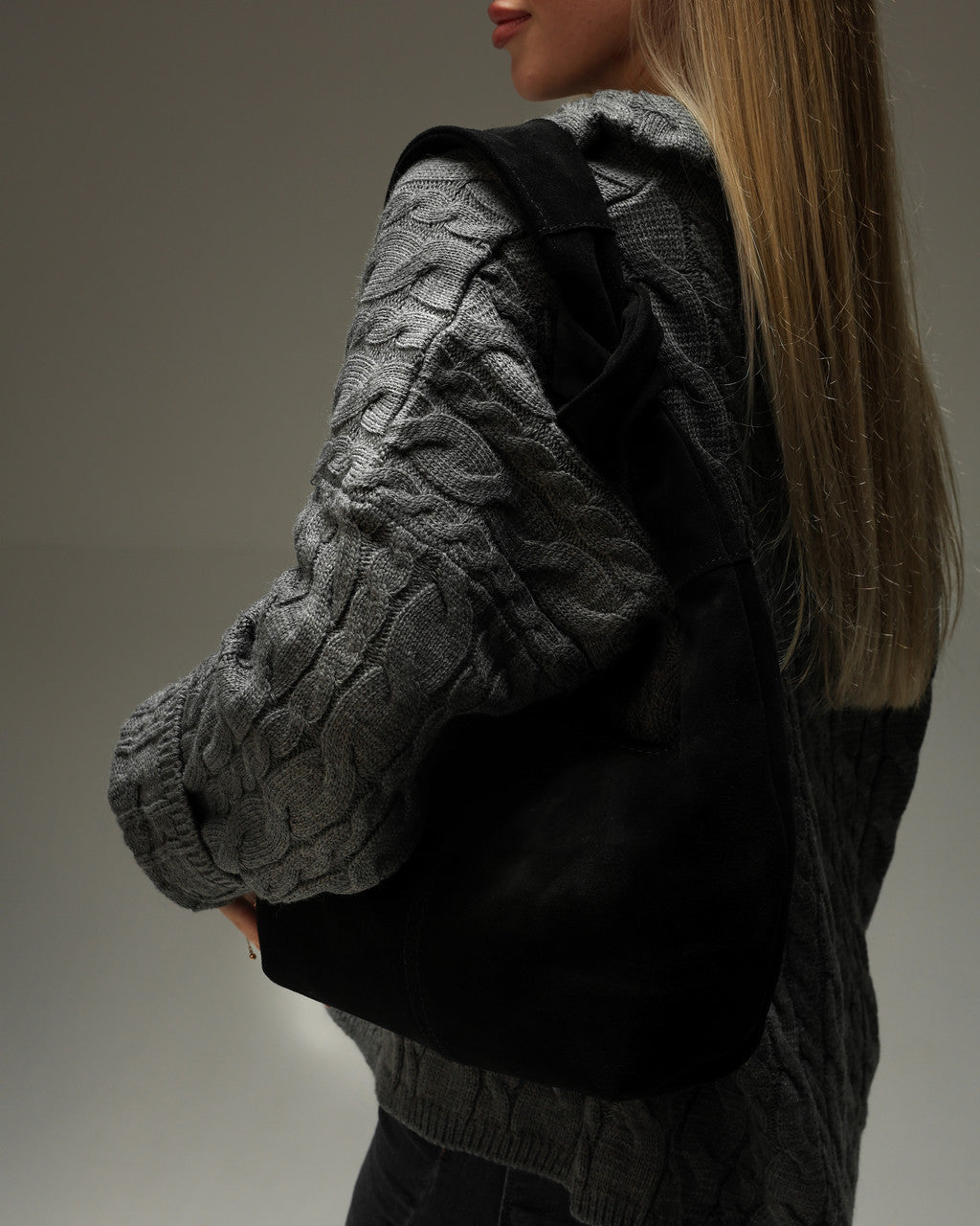 Handmade Black Genuine Suede Shopper Bag Gift for Her Elegant Minimalist Shoulder Tote