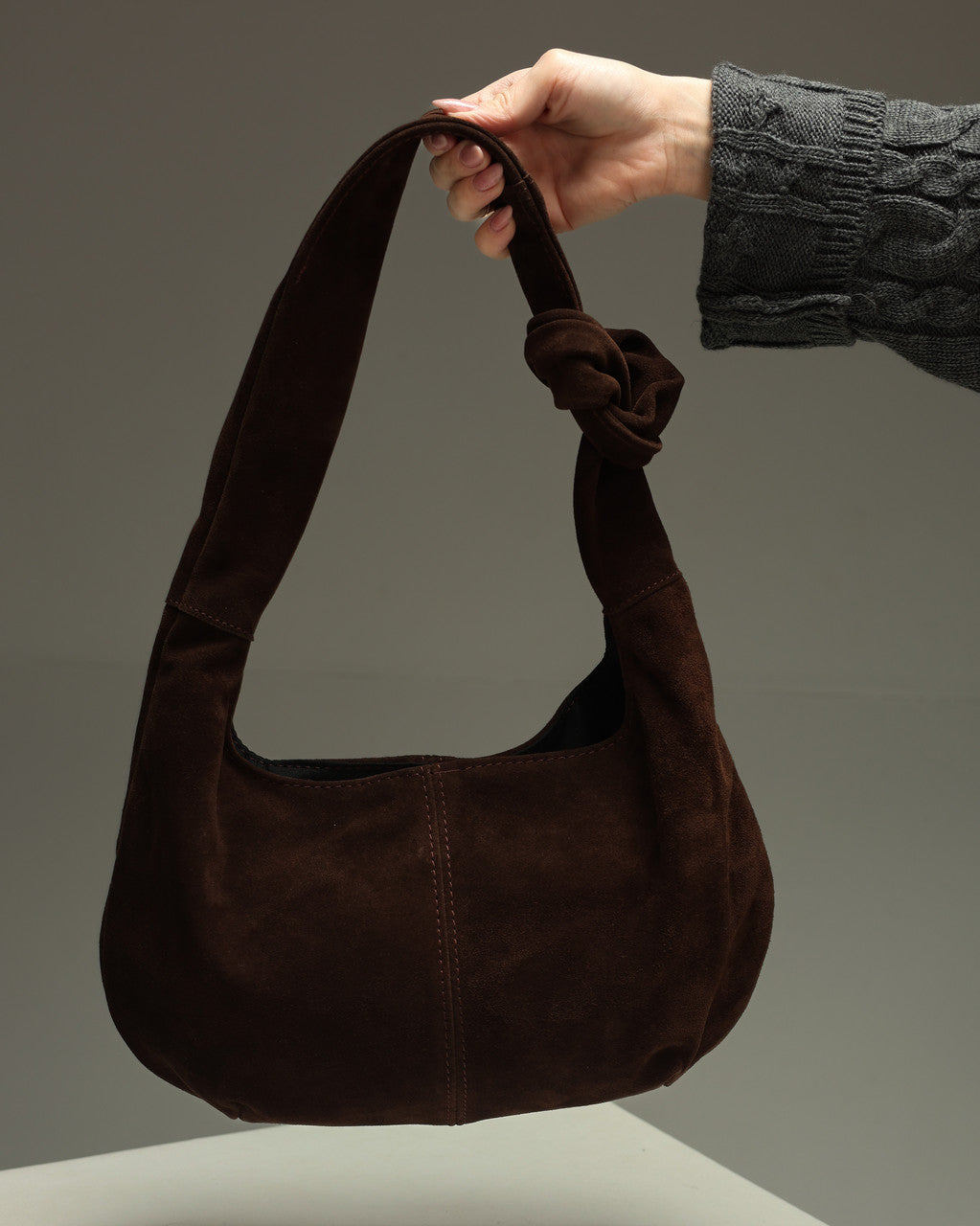 Handmade Chocolate Suede Hobo Bag Natural Suede Shoulder Bag Gift For Her
