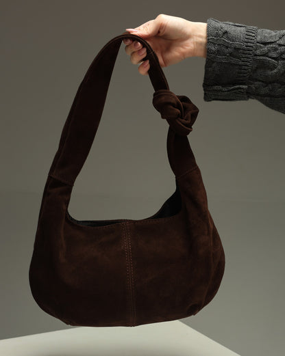 Handmade Chocolate Suede Hobo Bag Natural Suede Shoulder Bag Gift For Her