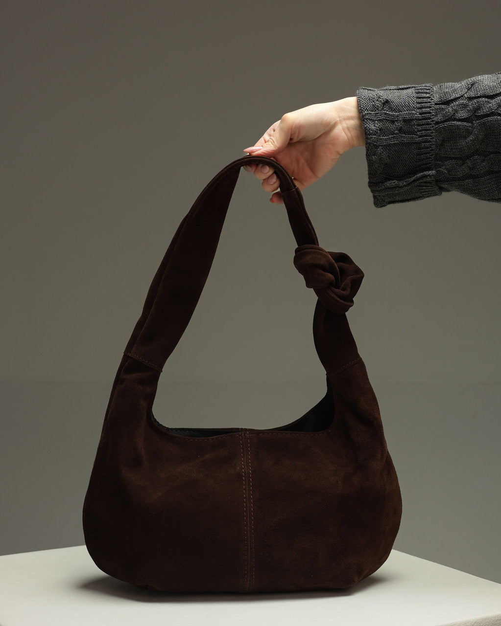Handmade Chocolate Suede Hobo Bag Natural Suede Shoulder Bag Gift For Her