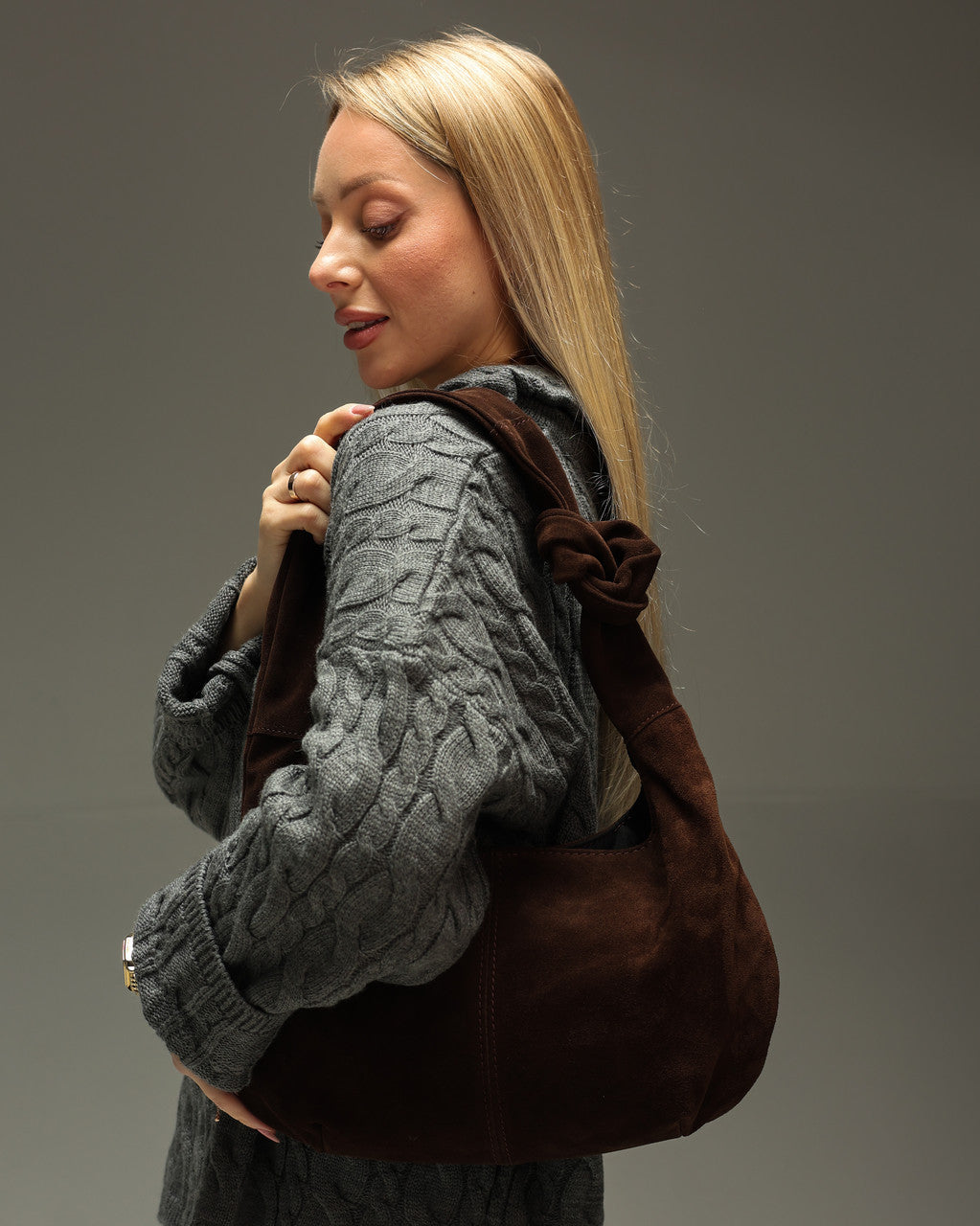 Handmade Chocolate Suede Hobo Bag Natural Suede Shoulder Bag Gift For Her