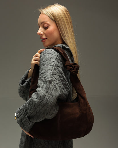 Handmade Chocolate Suede Hobo Bag Natural Suede Shoulder Bag Gift For Her