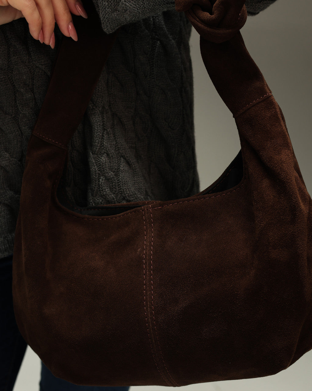 Handmade Chocolate Suede Hobo Bag Natural Suede Shoulder Bag Gift For Her