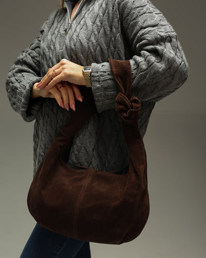 Handmade Chocolate Suede Hobo Bag Natural Suede Shoulder Bag Gift For Her
