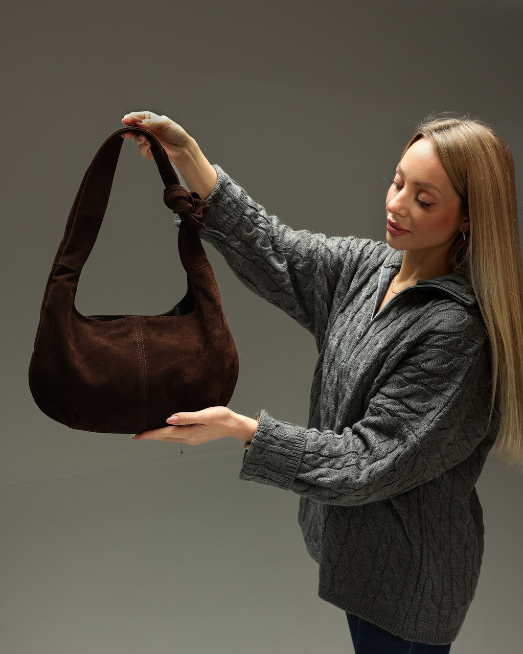 Handmade Chocolate Suede Hobo Bag Natural Suede Shoulder Bag Gift For Her