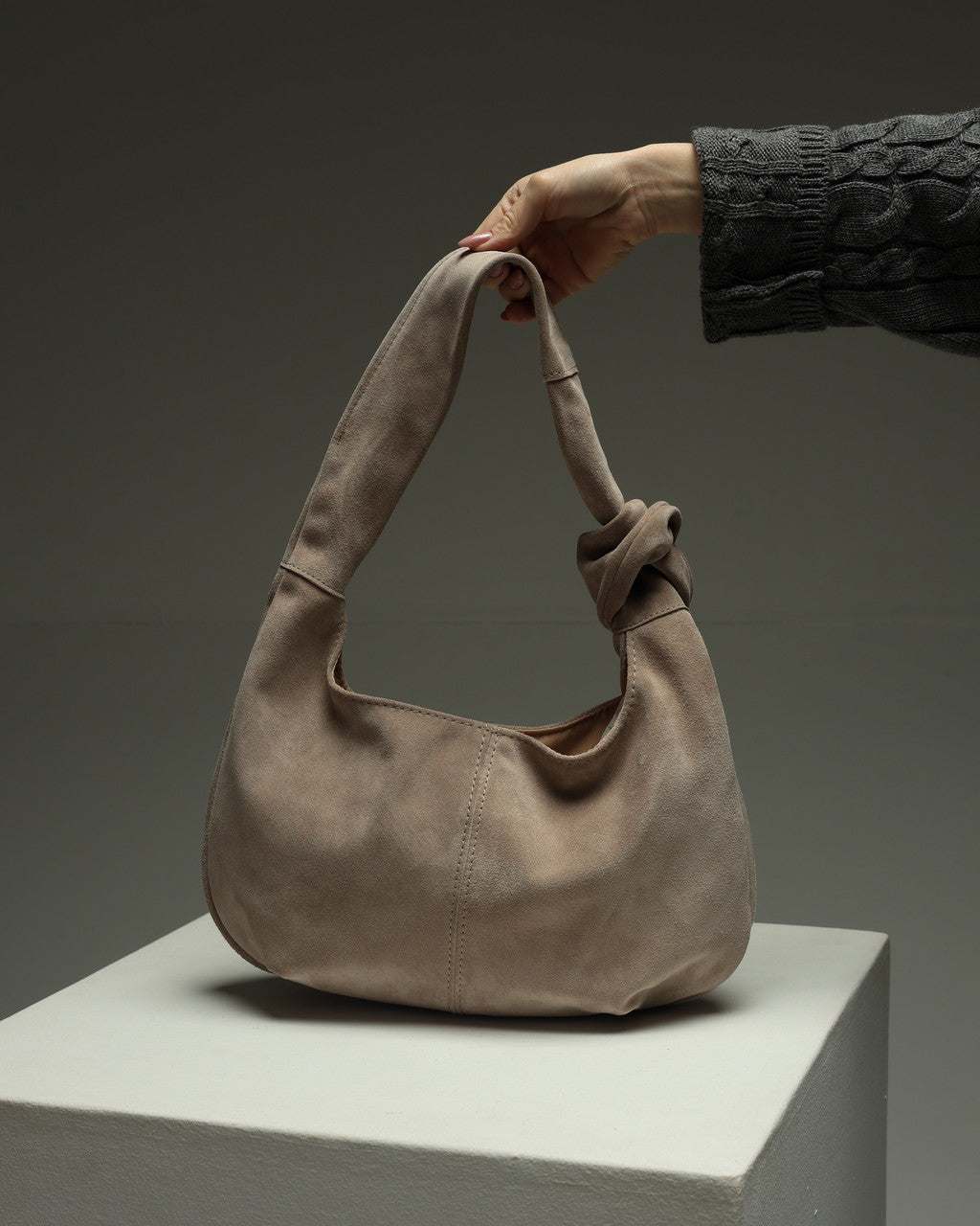 Handmade Beige Suede Hobo Bag Gift for Her Elegant Soft Shoulder Bag