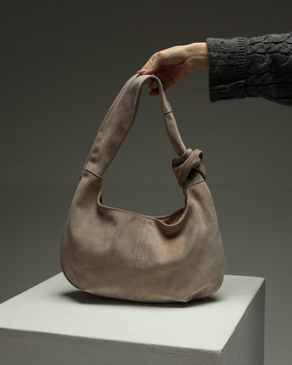 Handmade Beige Suede Hobo Bag Gift for Her Elegant Soft Shoulder Bag