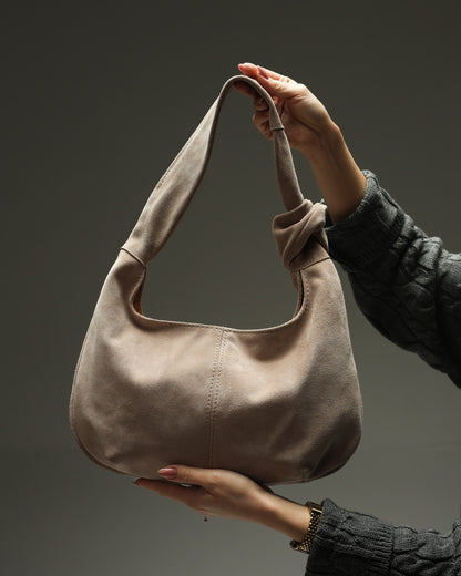 Handmade Beige Suede Hobo Bag Gift for Her Elegant Soft Shoulder Bag