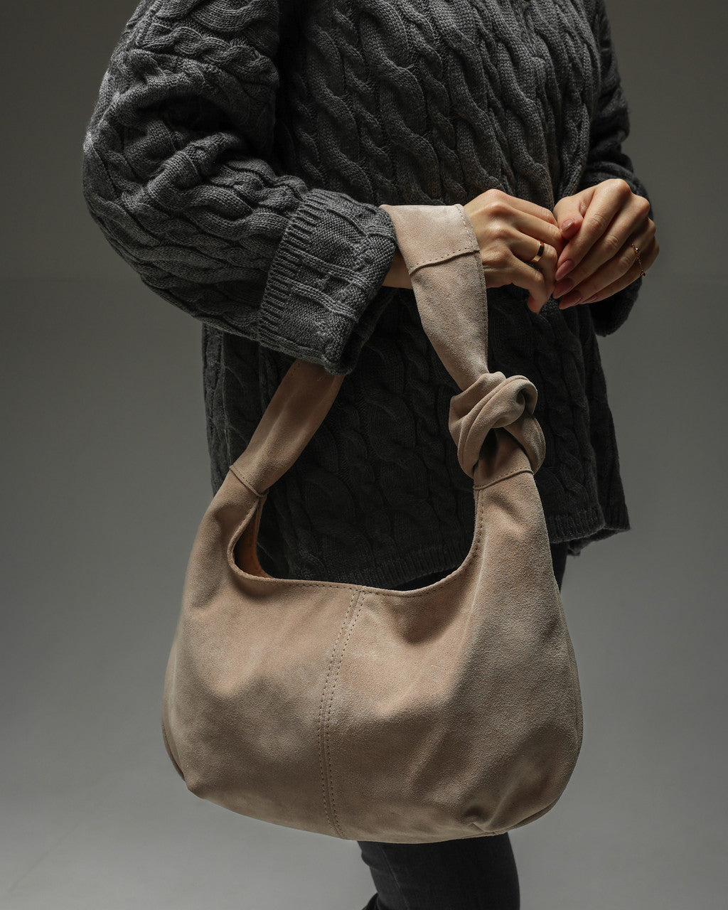 Handmade Beige Suede Hobo Bag Gift for Her Elegant Soft Shoulder Bag