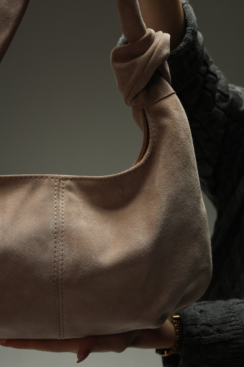 Handmade Beige Suede Hobo Bag Gift for Her Elegant Soft Shoulder Bag