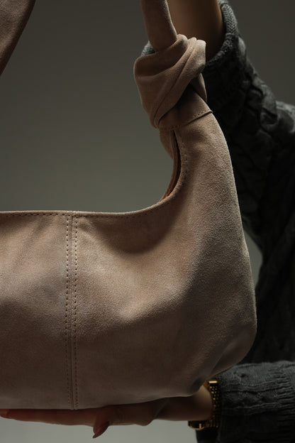 Handmade Beige Suede Hobo Bag Gift for Her Elegant Soft Shoulder Bag