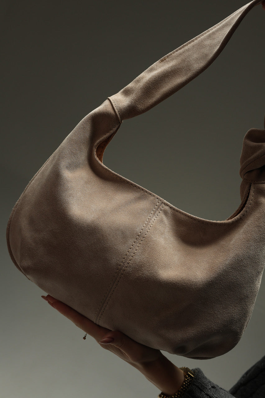 Handmade Beige Suede Hobo Bag Gift for Her Elegant Soft Shoulder Bag