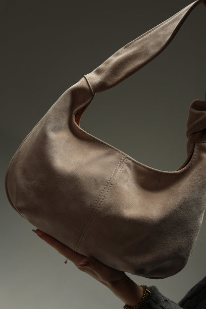 Handmade Beige Suede Hobo Bag Gift for Her Elegant Soft Shoulder Bag
