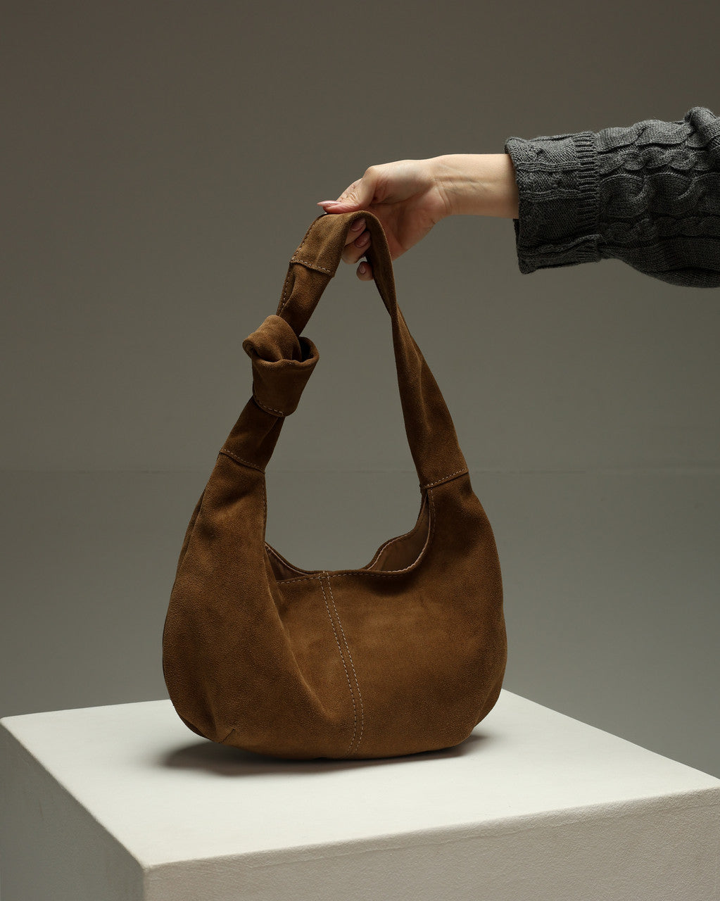 Handmade Suede Hobo Bag Cappuccino Gift for Her Everyday Shoulder Bag