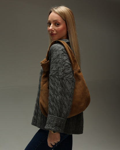 Handmade Suede Hobo Bag Cappuccino Gift for Her Everyday Shoulder Bag