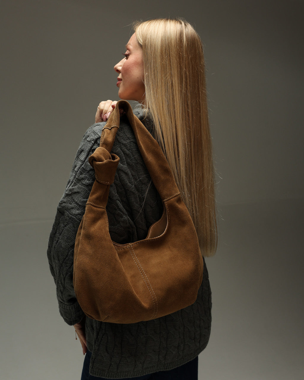 Handmade Suede Hobo Bag Cappuccino Gift for Her Everyday Shoulder Bag