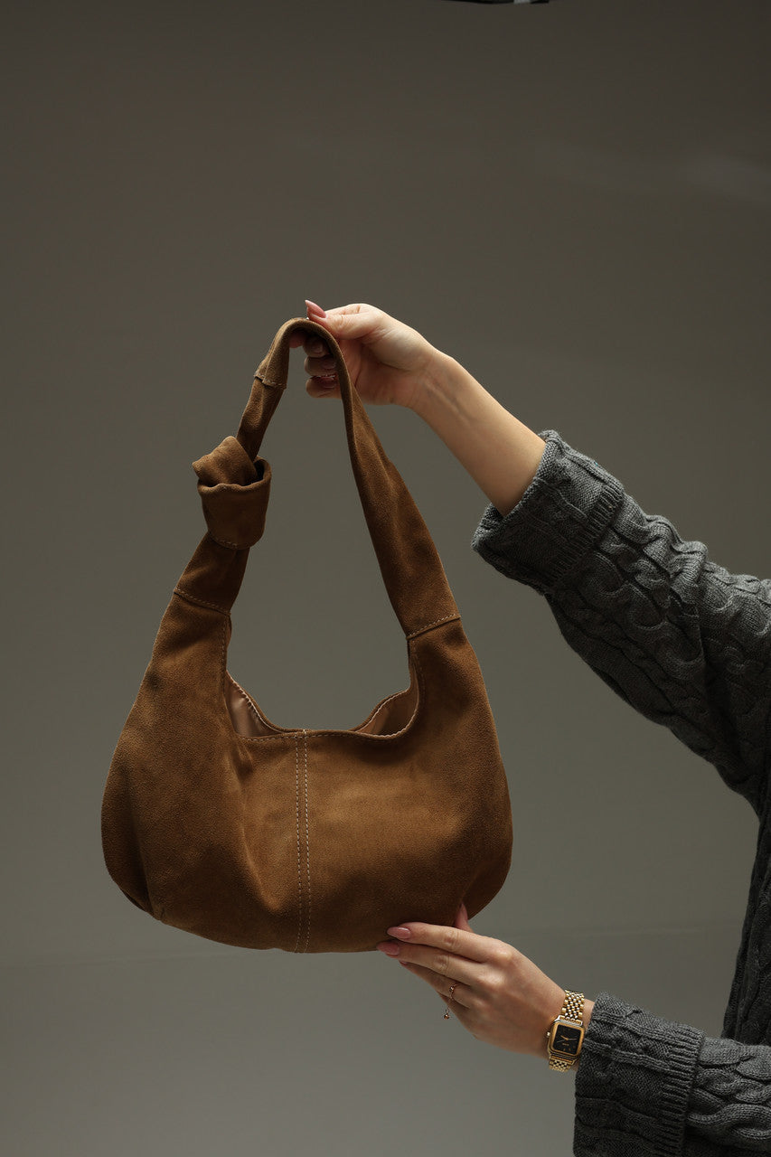 Handmade Suede Hobo Bag Cappuccino Gift for Her Everyday Shoulder Bag