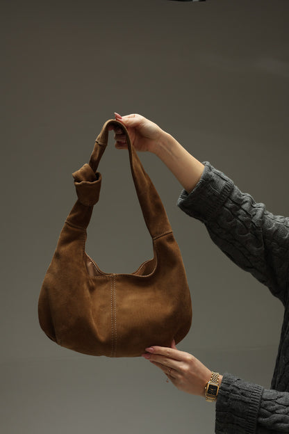 Handmade Suede Hobo Bag Cappuccino Gift for Her Everyday Shoulder Bag