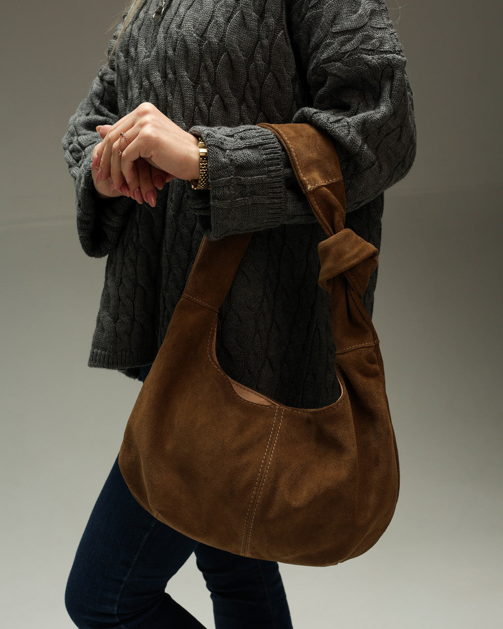 Handmade Suede Hobo Bag Cappuccino Gift for Her Everyday Shoulder Bag