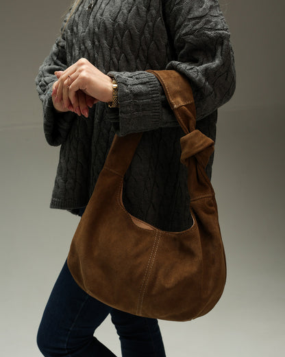 Handmade Suede Hobo Bag Cappuccino Gift for Her Everyday Shoulder Bag