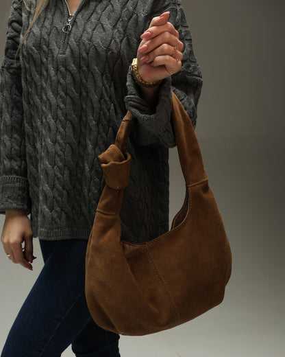 Handmade Suede Hobo Bag Cappuccino Gift for Her Everyday Shoulder Bag