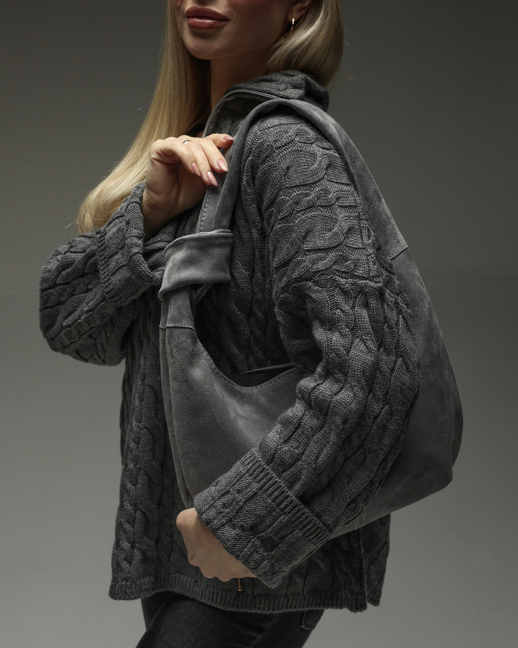 Handmade Natural Suede Hobo Bag Gray Gift for Her