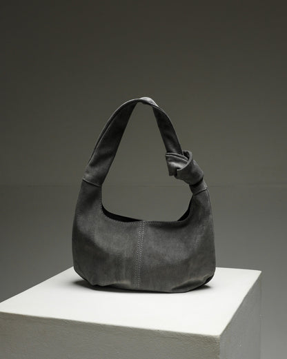 Handmade Natural Suede Hobo Bag Gray Gift for Her