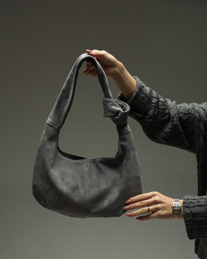 Handmade Natural Suede Hobo Bag Gray Gift for Her